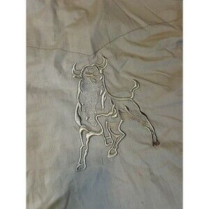 VTG WRANGLER Tan Beige Western Shirt  Pearl Snap Rodeo Bull Embroidery Large